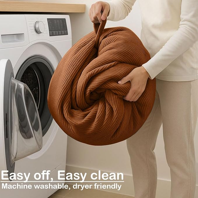 Nobildonna 3 ft Bean Bag Chair Cover (No Filler) 35"×43" Large Stuffed Animal Storage Bean Bag Washable Big Beanbag Chair Cover Premium Corduroy Bean Bag Cover for Adults,Kids,Orange Brown 300L