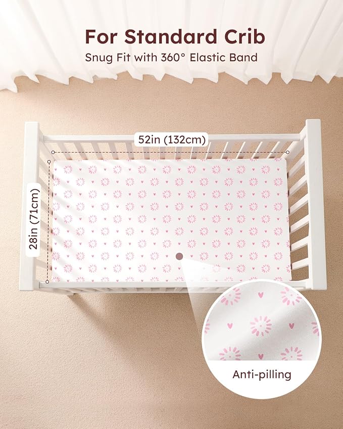 Looxii Baby Crib Sheets for Girls, 3 Pack Fitted Crib Sheet for Standard Crib and Toddler Mattress, Ultra Soft Breathable Microfiber Baby Sheet 52x28x8in