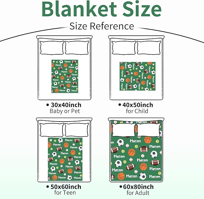 Personalized Ball Blanket with Name for Boys, Custom Name Blanket for Teen Ball, Soft Flannel Customized Gift for Birthday 50"x60"