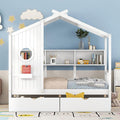 Harper & Bright Designs Twin Size Modern House Bed with Roof, Wooden Twin Size House Bed with 2 Drawers and Storage Shelf, White