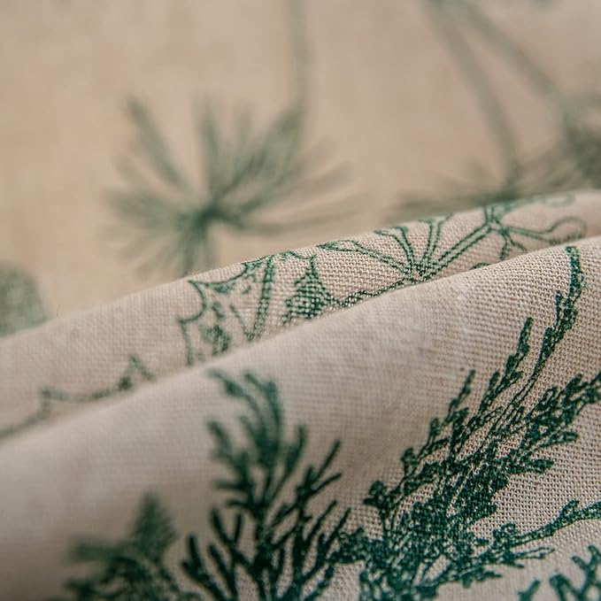 Bohemian Curtains Floral Semi Sheer Drapes 96 Inch Length Cotton Linen Farmhouse Curtain Panels with Tassel Green Botanical Print Rod Pocket Room Darkening Curtain for Living Room Bedroom, 2 Panel