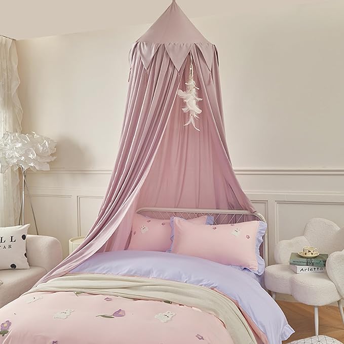Bed Canopy for Kids, Girls Bed Curtain Bed Room Decor Hanging House Castle Reading Nook Dreamy Canopy(Brown Pink)