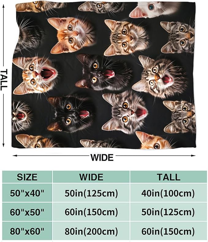 Tijuboni Cats Throw Blanket Cat Gifts for Girls Boys Women Men Kids Adults Soft Flannel Fleece Blanket for Couch Sofa Bed Home Decor 40"x50"