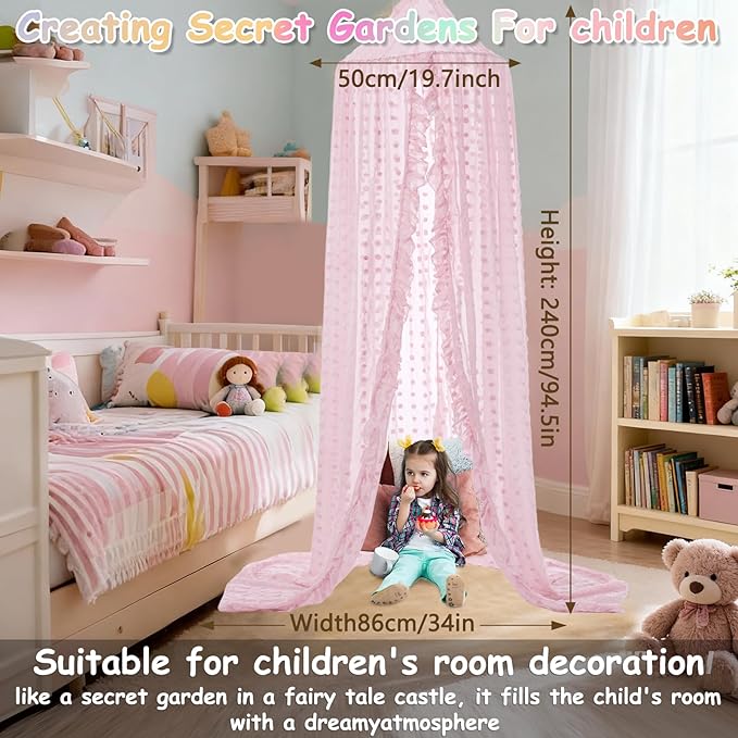 Bed Canopy for Girls - Princess Bed Canopy - Crib Canopy for Boys and Girls Bedroom Decor, Suitable for Use in Cribs Canopy Bed Curtains (Pink)