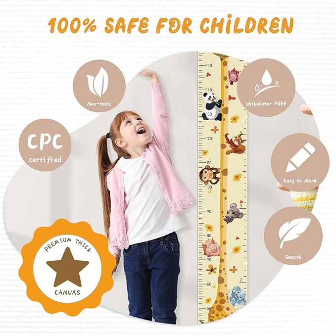 Customize Name Growth Chart Wall, Funny Giraffe Premium Canvas Removable Height Chart for Kids (Giraffes)