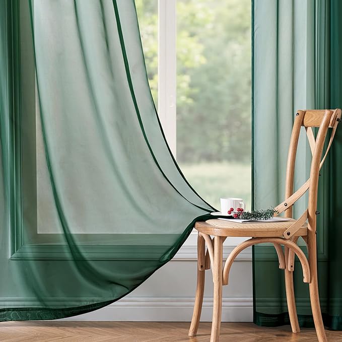 MIULEE 2 Panels Christmas Solid Color Sheer Window Curtains Elegant Window Voile Panels/Drapes/Treatment for Bedroom Living Room (54X63 Inches Hunter Green)