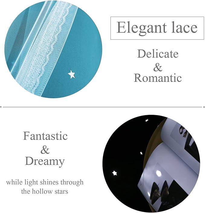 Kinryb Kids Blackout Curtains for Bedroom/Living Room/Classroom, Sheer Overlay Small 2 Panel Set, Double Layer Curtains with Star Cutout for Kids Room(W 52 x L 45 Inches,Sky Blue 2 Pcs)