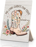 Western Christian Sign, Proverbs 16:9 Bible Verse Floral Cowgirl Boot Wooden Stand Sign 5x7 Inch, Western Religious Decorations for Girls Bedroom Dorm Home Church Desk Table Decor
