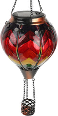 TYIGARDEN Glass Solar Hot Air Balloon Lantern with Flame Effect - Hanging Outdoor Flickering Light for Garden, Patio, Yard - Waterproof & Weatherproof, Wavy-Red