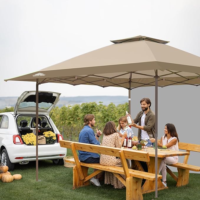 EAGLE PEAK 13x13 Pop up Canopy Tent w/One Wall, Instant Canopy Easy Set up Folding Shelter w/One Privacy Curtain, 169 Square Feet Sun Shade, Beige