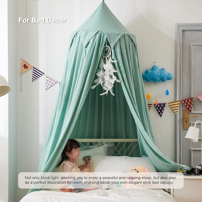 Bed Canopy for Girls, Kids Bed Curtain Bed Room Decor Hanging House Castle Reading Nook Dream Tent Full Queen Size(Green)