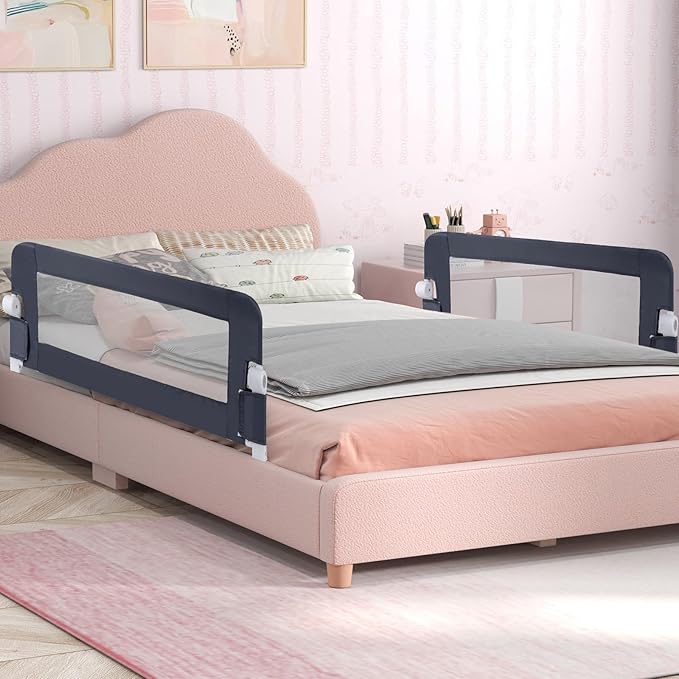 BABY JOY Bed Rails for Toddlers, Extra Long, Swing Down Safety Bed Guard for Convertible Crib, Folding Baby Bedrail for Kids Twin, Double, Full Size Queen & King Mattress (48-Inch, Dark Gray)