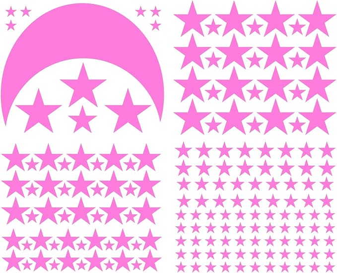 Moon and Stars Wall Decal Vinyl Sticker for Kids Boy Girls Baby Room Decoration Good Night Nursery Wall Decor Home House Bedroom Design YMX16 (Pink)