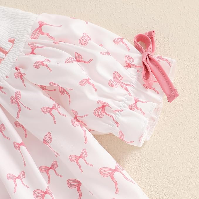 Newborn Baby Girl Romper Mamas Mini Bow Plaid Print Puff Sleeve Smocked Bubble Romper Jumpsuit Bodysuit Clothes