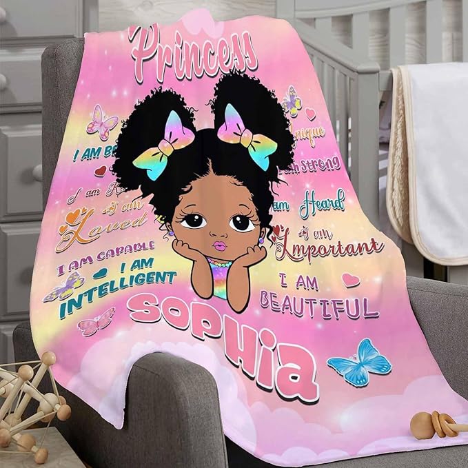 D-Story Personalized Blanket for Kids Adults Personalized Name Blanket Custom American African Blanket with Name Personalized Gifts for Christmas Birthday Mothers Fathers Day