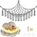 Stuffed Animal Hammock with LED Light, Large Stuffed Animals Storage Corner Plushie Net for Kids Room Decor, Grey