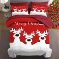 7 Pcs Queen Size Christmas Comforter Set with 2 Pillowcases & 2 Shams, Cute Cartoon Reindeer Bedding for Kids and Adults, Winter Merry Xmas Bed in a Bag with Flat Fitted Sheet