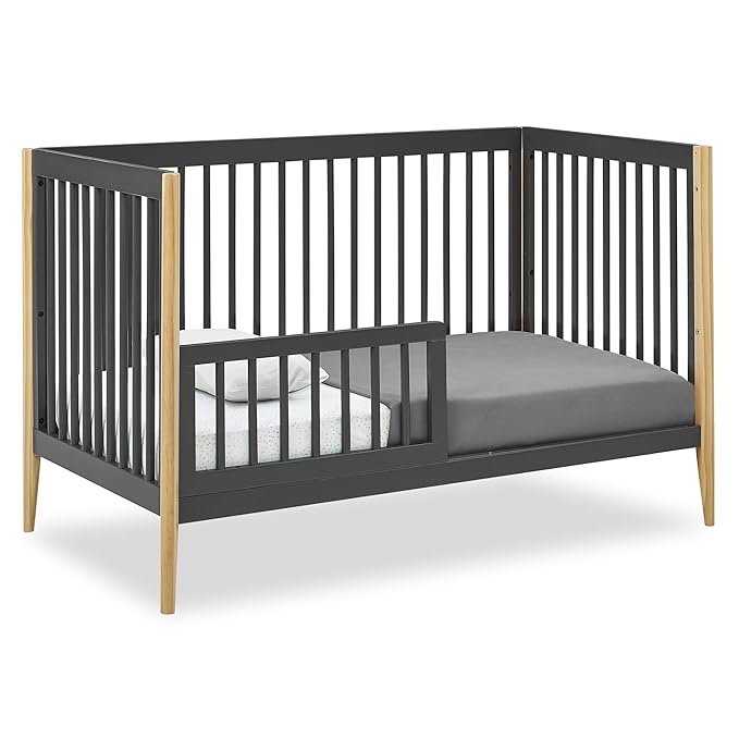 Delta Children Casey 4-in-1 Convertible Crib - Greenguard Gold Certified, Charcoal/Natural