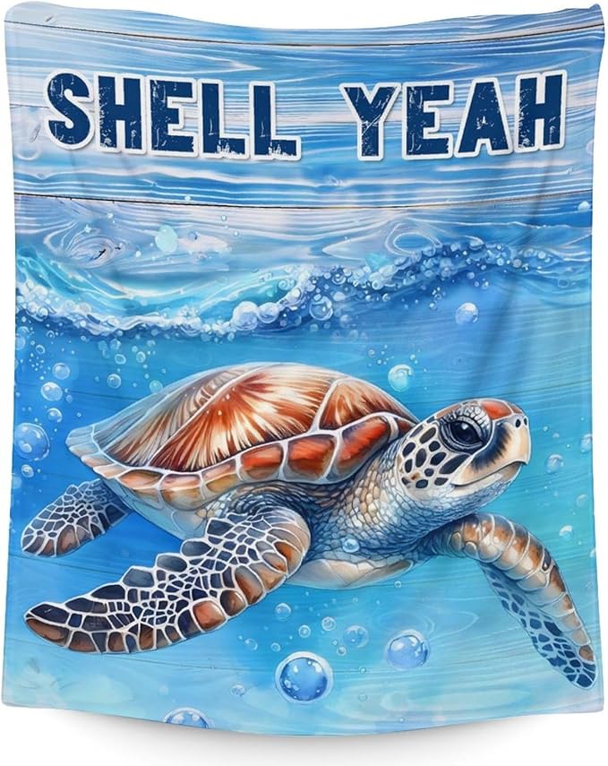 Turtle Gifts for Women - 60" x 80" Inches Cute Throw Blanket for Adults, Teens - Blue Cozy Furry Blankets for Sofa, Bed & Living Room