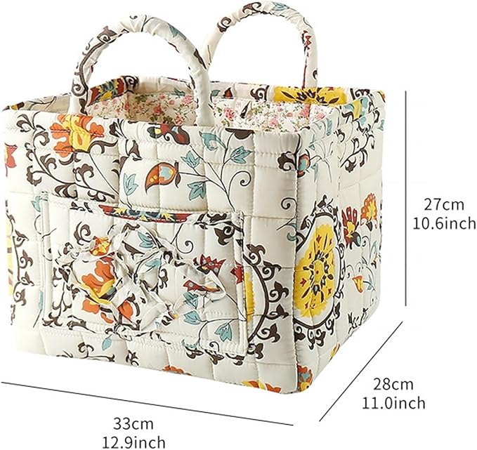 Boho Fabric Storage Basket, Collapsible Floral Laundry Nursery Hamper, Portable Folding Organizer Bin for Home Office Picnic Clothes Toys Books Sundries Storage (Floral 13)