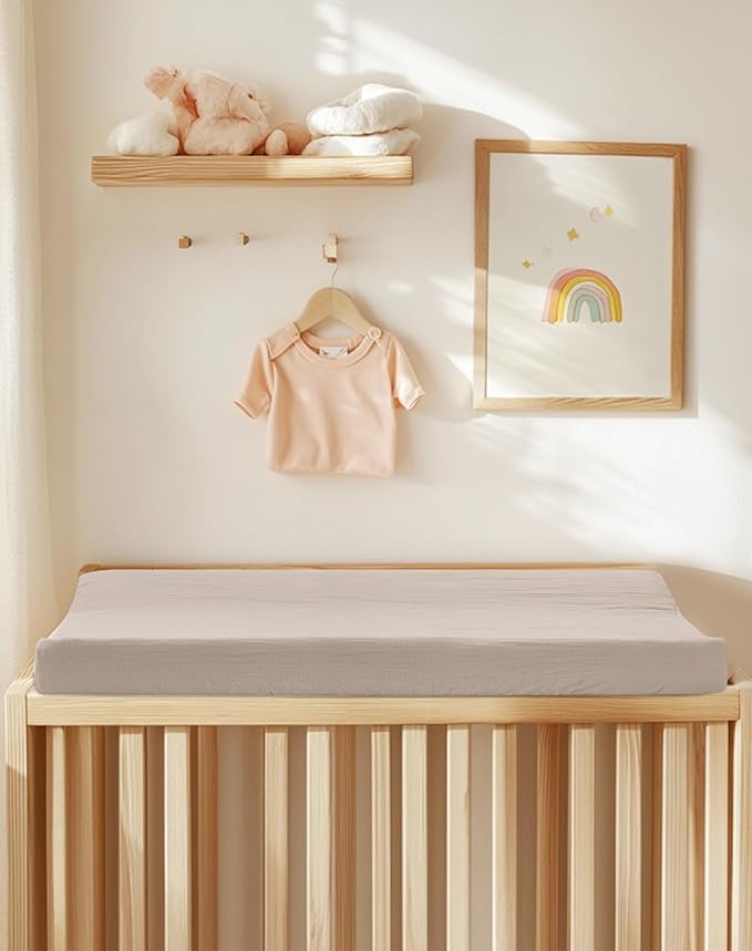 Changing Pad Cover for Baby Boy Girl 2 Pack, Muslin Changing Table Pad Covers with Boho Style, Neutral Nursery Bedding Essentials Soft and Breathable(Beige & Vintage Taupe)