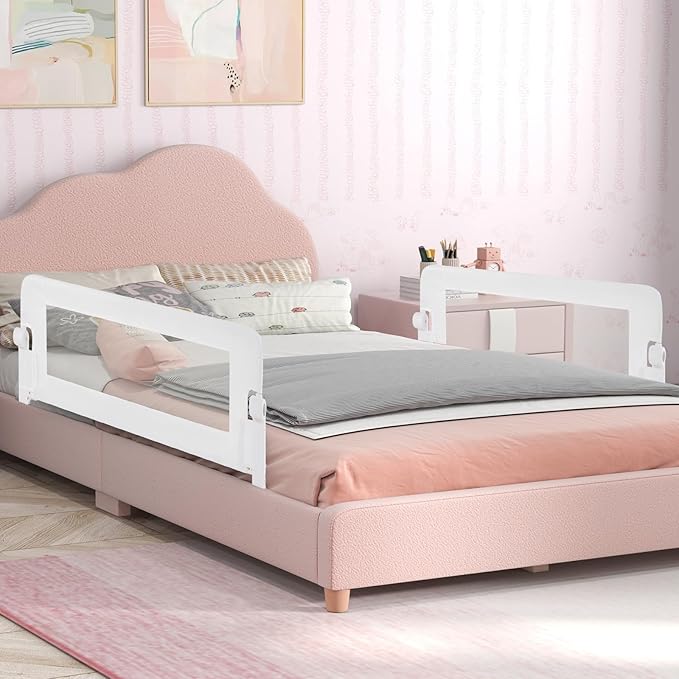 BABY JOY Bed Rails for Toddlers, Swing Down Safety Bed Guard for Convertible Crib, Folding Baby Bedrail for Kids Twin, Double, Full Size Queen & King Mattress (48-Inch, White)