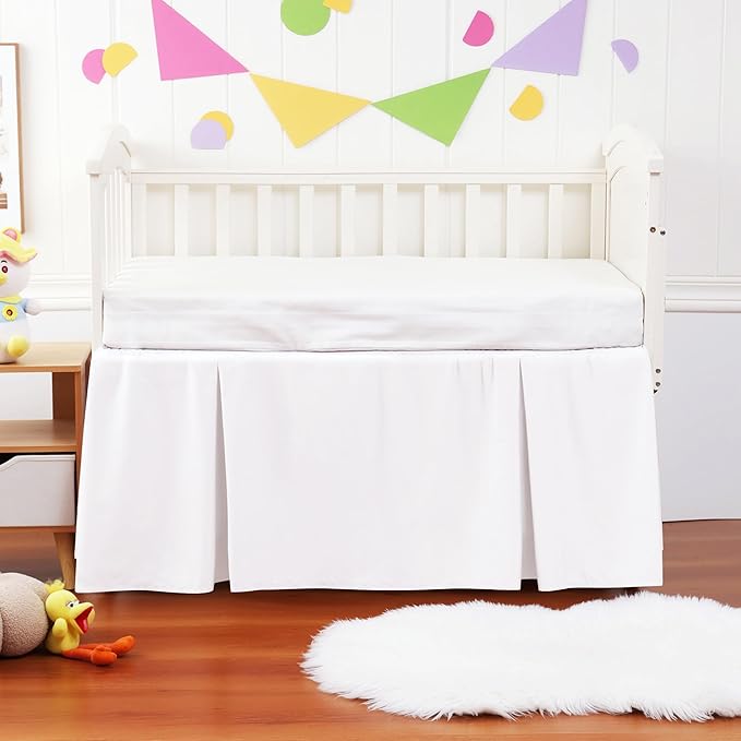 Crib Bed Skirt Dust Ruffle 100% Cotton - Natural, Soft, Breathable for Baby's Delicate Skin, Nursery Toddler Crib Bed Skirt for Baby Boys Girls, Fits Standard Cribs 28" x 52" with 14" Drop