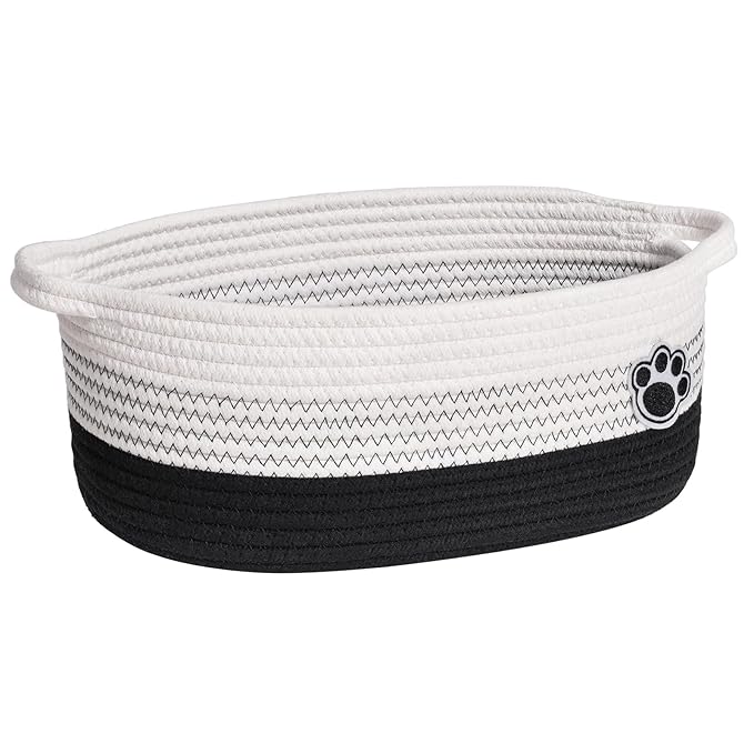 Dog Basket Gift Basket Empty, Woven Storage Baskets for Towels, Cute Dog Storage Bins with Handles, Small Cotton Rope Baskets for Shelf, 12 x 8 x 5 inches