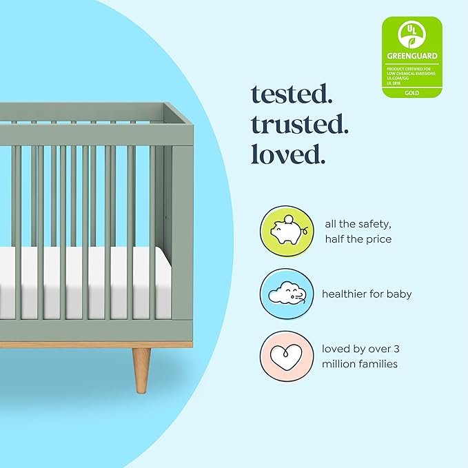 DaVinci Marley 3-in-1 Baby Crib Convertible to Toddler Bed & Daybed - Easy to Assemble Wooden Crib - GREENGUARD Gold Certified - 4 Adjustable Heights - Conversion Kit Sold Separately, Light Sage