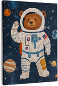 URLLUAE Astronaut Bear Space Wall Art Posters for Kids Room, Cute Outer Space Planet Canvas Poster Prints for Boys Bedroom Classroom Nursery Playroom Wall Decor, 11x14 Inch