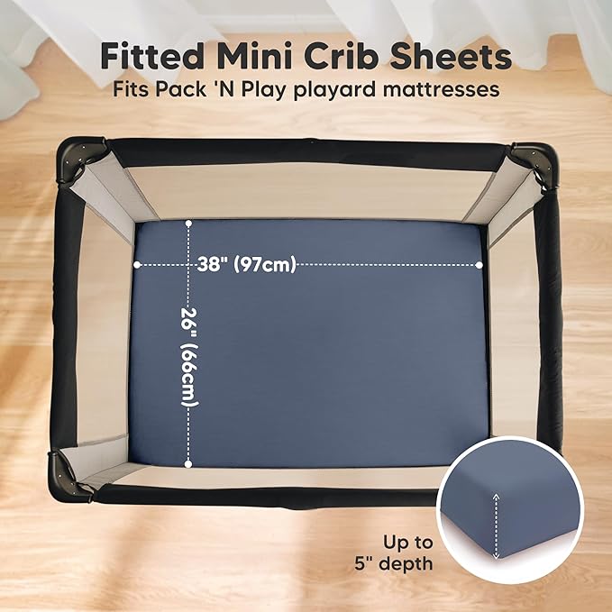 2-Pack Pack and Play Sheets, Waterproof Mini Crib Sheets Fitted - Organic Cotton Pack N Play Sheets for Graco Pack and Play Mattress, Playard Baby Crib Sheets, Neutral for Boy,Girl,Toddler (Maritime)