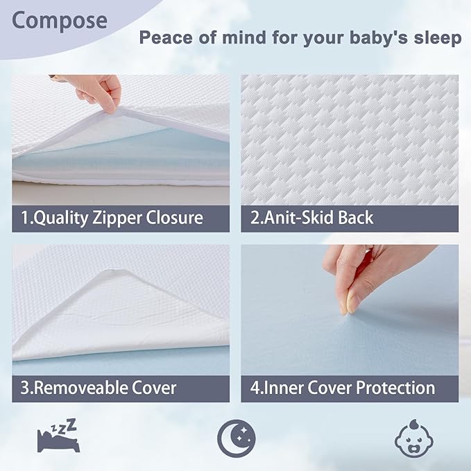 Lisara Baby Bassinet Mattress, 30 x 18 Dual Sided Gel Memory Foam Bassinet Mattress with Waterproof, Removable, Ice Silk Cover, Fit for Halo Bassinest, Swivel/Flex/Glide/Premiere/Luxe Series Sleeper