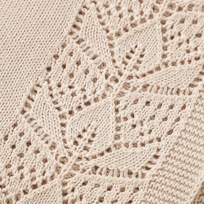 LAWKUL Cellular Blanket Baby 100% Cotton Knitted Soft Babe Crochet Blankets for Newborn Boy Girls Toddler Beige 100x80cm