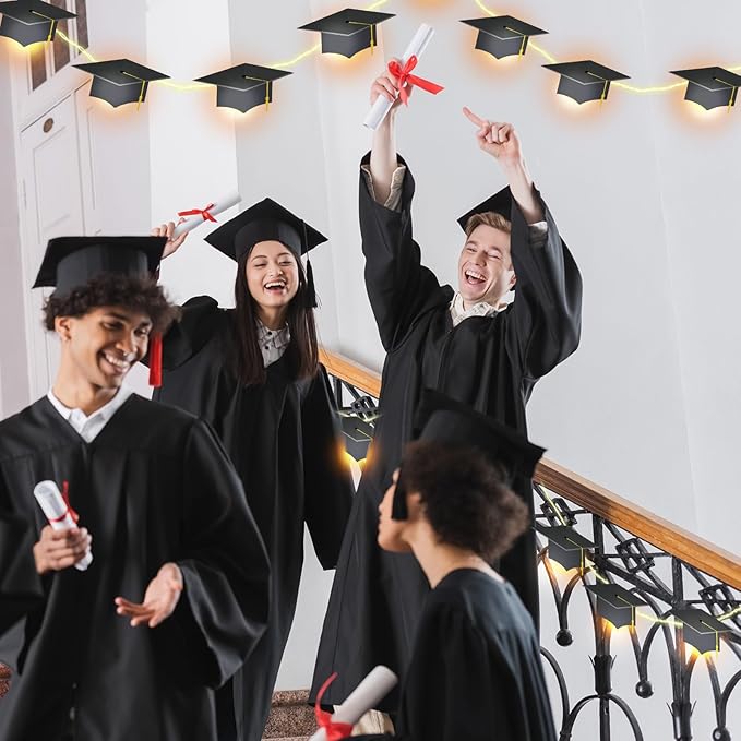 VIHOSE Graduation Decorations Class of 2025 Grad Cap String Lights 20 LED 10 ft Hanging Garland Banners Battery Operated for Wall 2025 Middle School Graduation Gifts Party Supplies