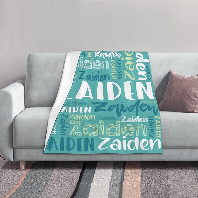 Dr.TOUGH Personalized Blankets with Name Customized Baby Blankets for Girls Boys Adults Monogrammed Blankets and Throws Christmas Birthday Mothers Fathers Valentines Day Gift (Mint Green,50''×60'')