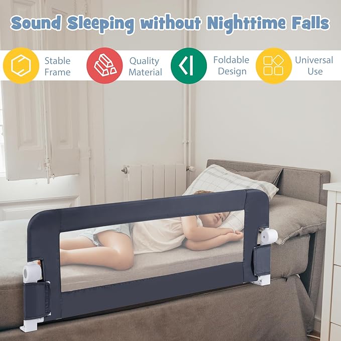 BABY JOY Bed Rails for Toddlers, Extra Long, Swing Down Safety Bed Guard for Convertible Crib, Folding Baby Bedrail for Kids Twin, Double, Full Size Queen & King Mattress (48-Inch, Dark Gray)