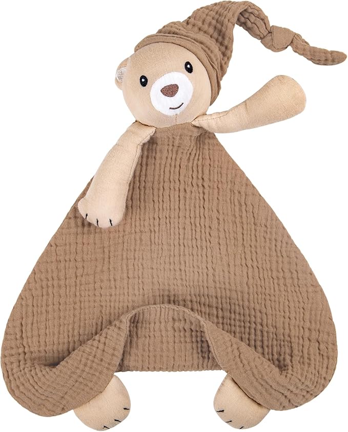 lulumoon Bear Baby Security Blanket: Skin-Friendly Muslin Snuggle Lovey for Travel & Daycare - Newborn Gift for Baby Shower