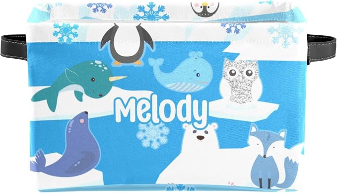 Deven Polar Bear Animal Personalized Large Storage Baskets for Organizing Shelves with Handle,Closet Decorative Storage Bins for Bathroom,Nursery,Home