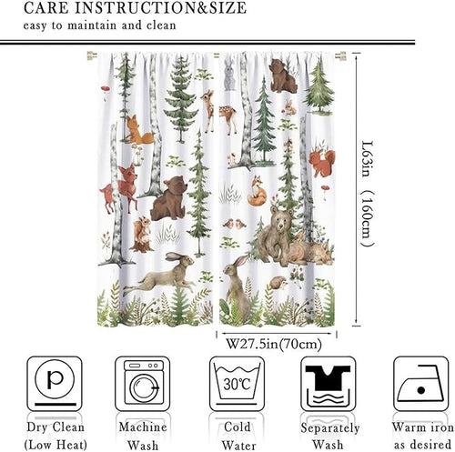 Animal Kids Curtains, Woodland Squirrel Rabbit Bear Animal Friends Forest Curtains for Boys and Girls Bedroom Living Room Kitchen 55x63in