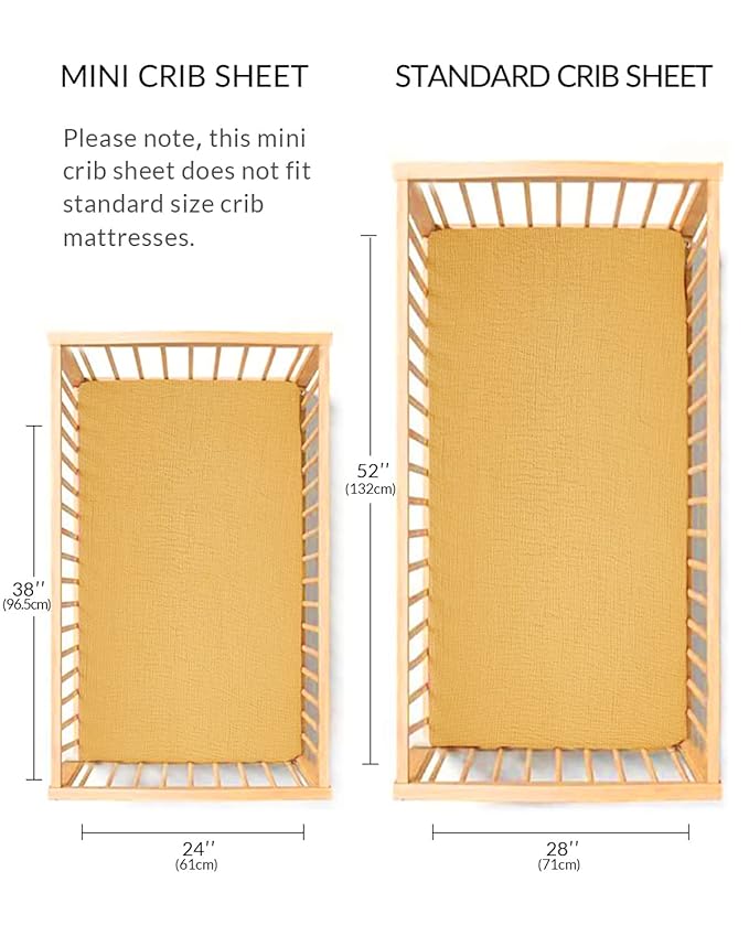 Mini Crib Sheets for Baby, Fitted Pack N Play Mattress and Mini Cribs 24" x 38", Neutral Muslin Cotton Mini Crib Mattress Sheet with Boho Style, Soft and Breathable Comfort (Brick)