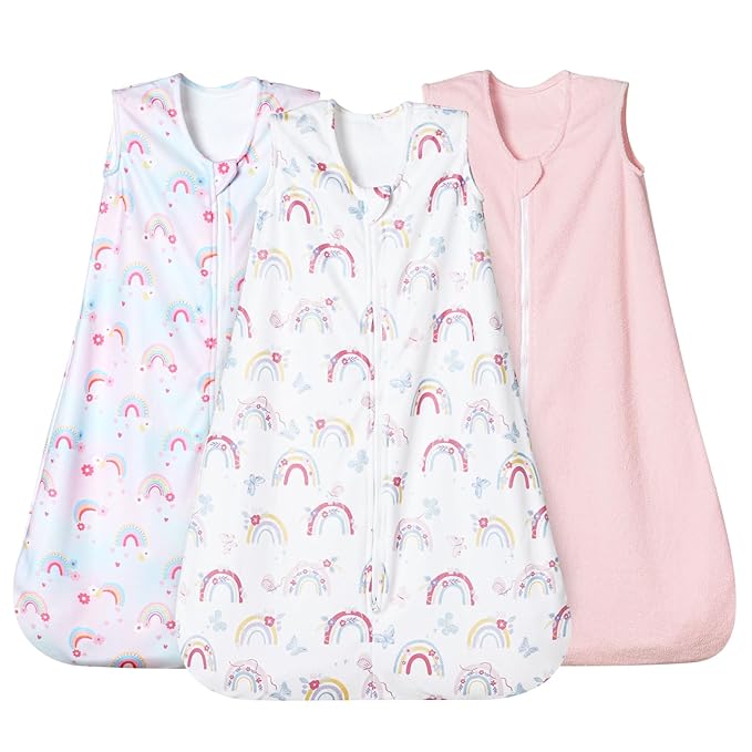 david's kids 3 Pack Warm Micro Fleece Baby Sleep Sack 12-18 Months, Soft Baby Wearable Blankets with 2-Way Zipper, Comfy Winter Sleeping Bags for Toddler Girls Neutral, Large Size, Rainbow