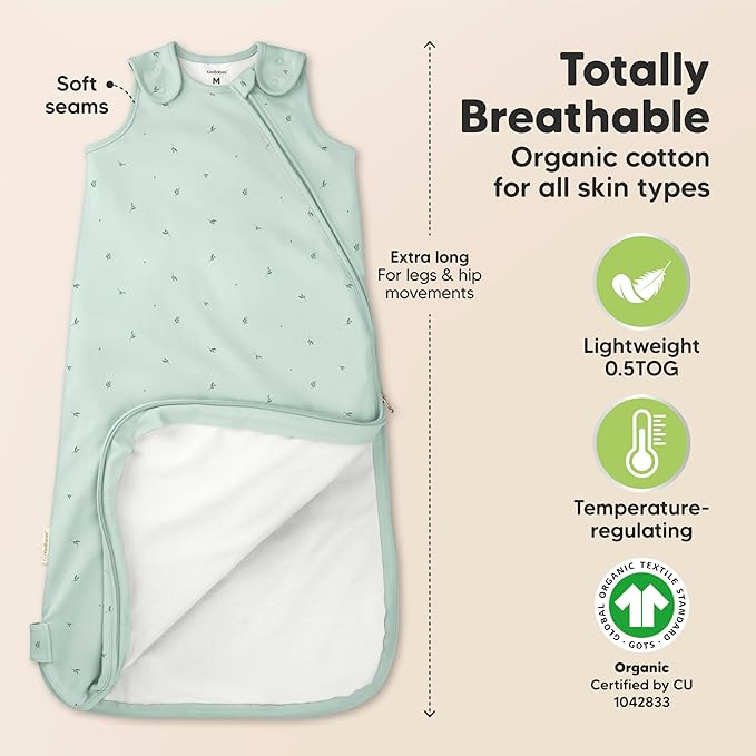 KeaBabies 2-Pack Organic Baby Sleep Sacks, 100% Cotton - Soft & Breathable 0.5TOG Baby Wearable Blanket, Toddler Sleeping Sack 0-6 months, Easy to Wear Transitional Swaddles for Newborns (Bunnies, S)
