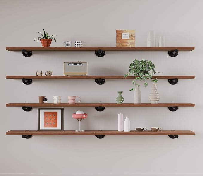 IEO Floating Shelves for Wall Shelf 60 inches Long 11.8" Extra Width Farmhouse Bathroom Decor Bedroom Kitchen Shelves Living Room Wall Mounted Set of 4, Rustic Brown Soild Wood