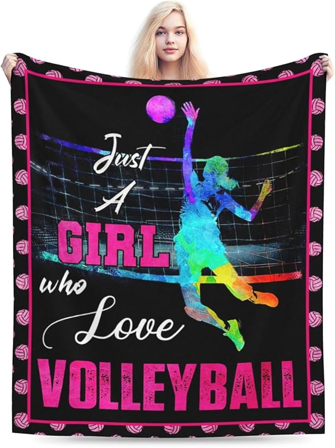 Volleyball Blanket Just A Girl Who Loves Volleyball Throw Blanket Super Soft Flannel Lightweight Fluffy Plush Fuzzy Fleece Sports Decor Blanket Gifts for Girl Woman Kids for Bed Sofa Bedding 60"X80"