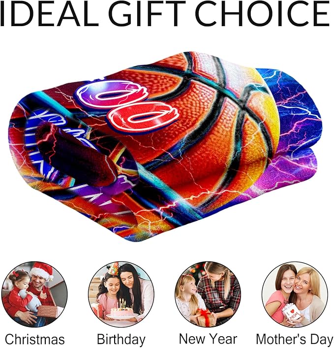 Custom Boys Blanket Gifts Basketball Blankets for Toddler, Kids - Warm Lightweight Flannel Sport Throws Stuff for Couch, Office & Travel