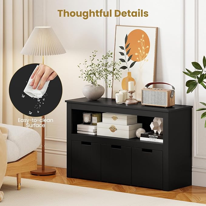 Costzon Toy Storage Cabinet, Toy Chest w/ 3 Removable Drawers, Wheels & Spacious Tabletop, Toddler Storage Organizer for Kids Room, Playroom & Nursery (Black, 13" D x 40" W x 24.5" H (3 Drawers))