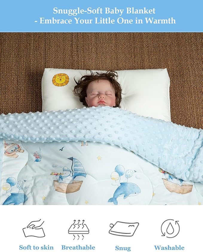 Cuite Pumpkin Baby Toddler Bed Comforter, Down Alternative Toddler Comforter All Season,Quilted Toddler Blanket for Daycare,Baby Crib Quilt for Boys and Girls,(47x 59 Blue)