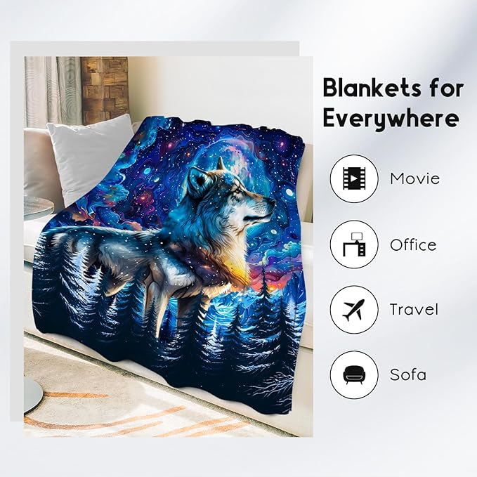 Boys Blanket Wolf Blankets Gifts for Kids/Teens - Flannel Soft Cool Throws for Office, Sofa - 40"x50"