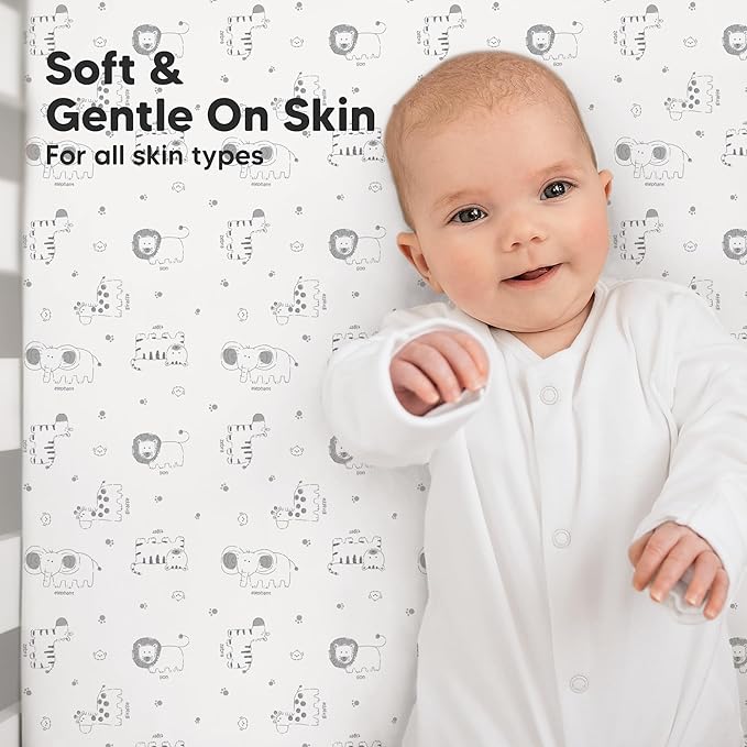 KeaBabies 2-Pack Organic Crib Sheets for Boys, Girls - 52x28 Fitted Crib Mattress Sheet Neutral, Breathable Jersey Cotton Cover for Baby Bed, Toddler Mattress, Soft & Cute Prints (KeaSafari)