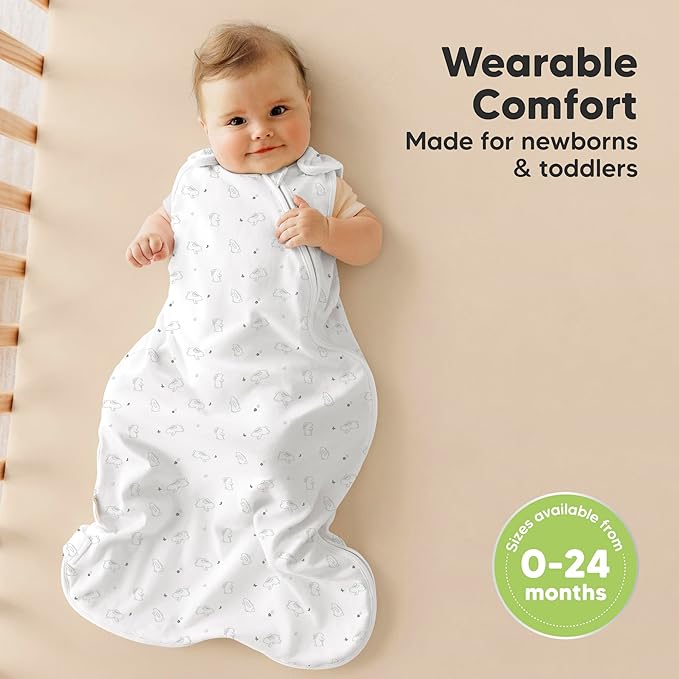 2-Pack Organic Baby Sleep Sacks, 100% Cotton - Soft & Breathable 0.5TOG Baby Wearable Blanket, Toddler Sleeping Sack 18-24 months, Easy to Wear Transitional Swaddles for Newborns, Infants (Bunnies, L)